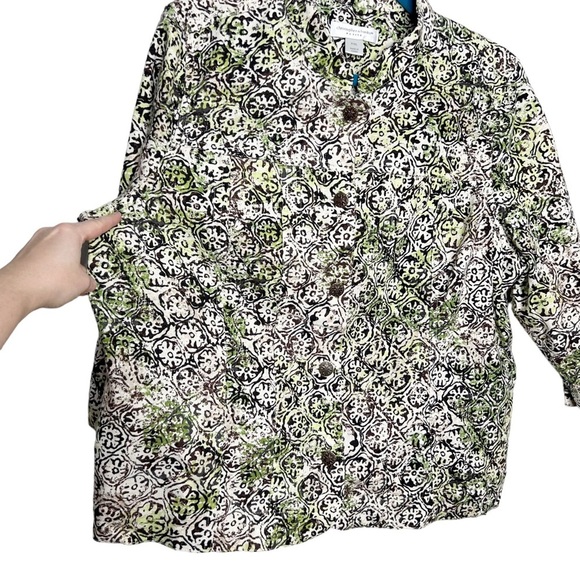 Christopher & Banks Linen Blend Trellis Print Lightweight Jacket - Picture 5 of 13